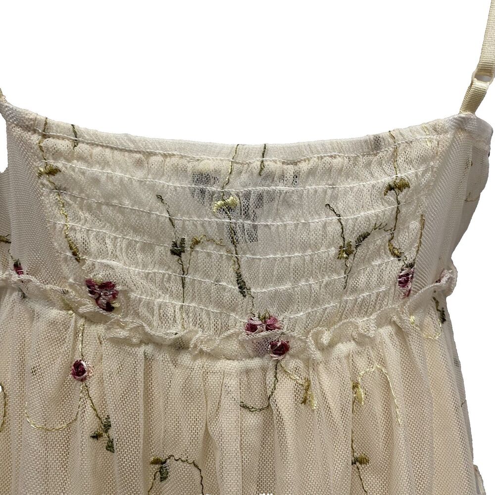 Trixxi Women Mini Dress Sz M Ivory Floral Embroidered Spaghetti Strap Mesh NWT - Picture 4 of 13